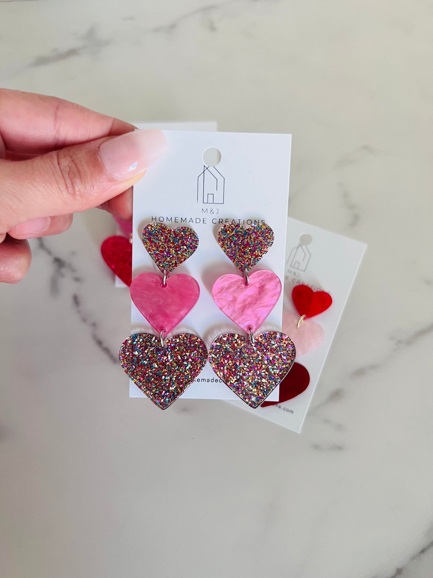 Confetti Glitter 3 Heart Dangles