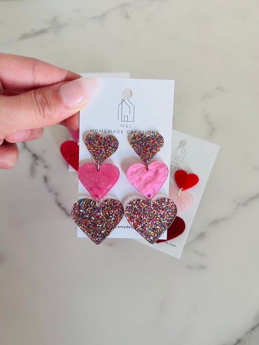 Confetti Glitter 3 Heart Dangles