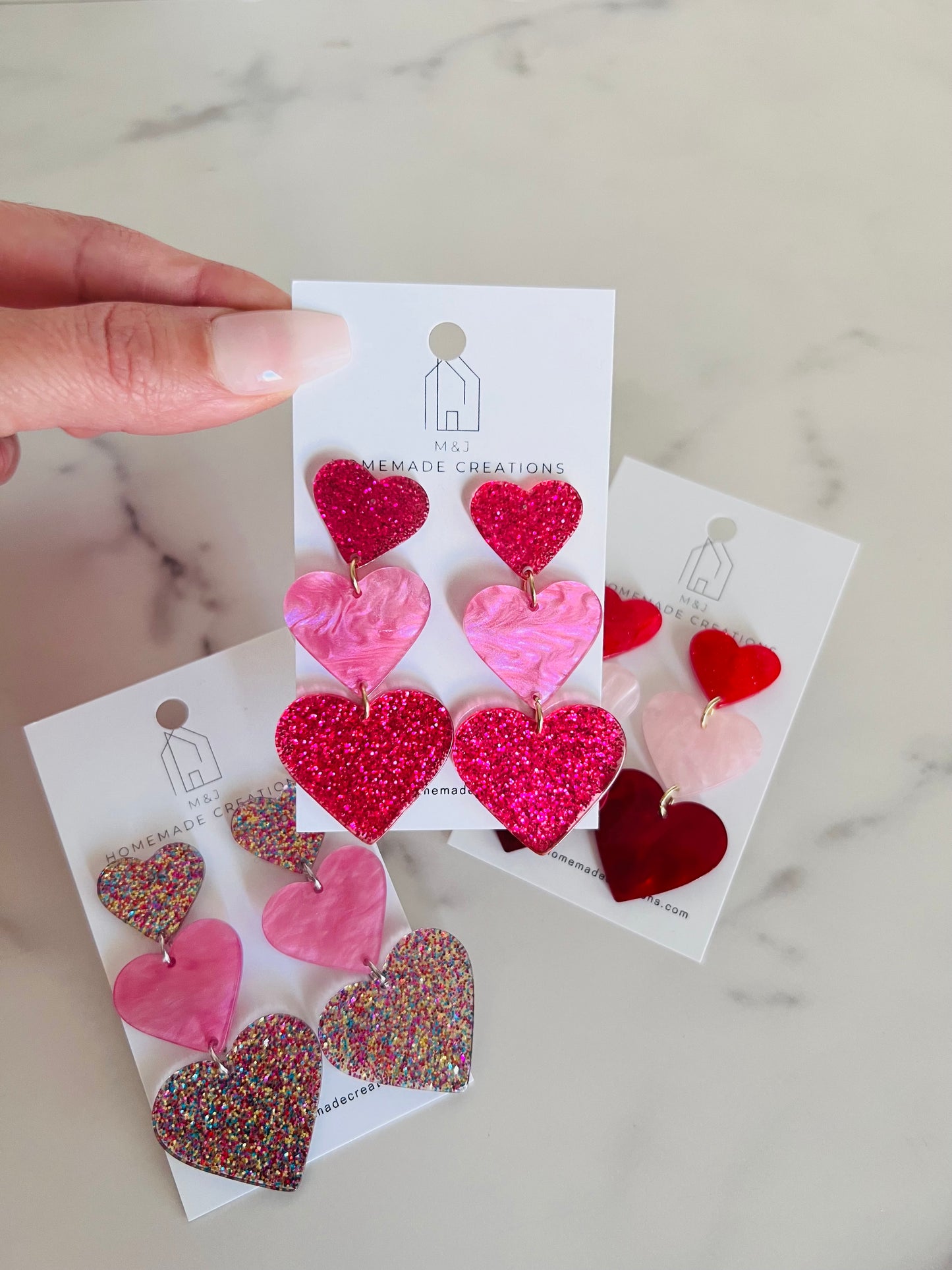 Pink Glitter 3 Heart Dangles