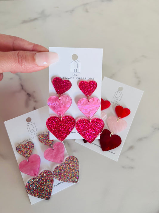 Pink Glitter 3 Heart Dangles