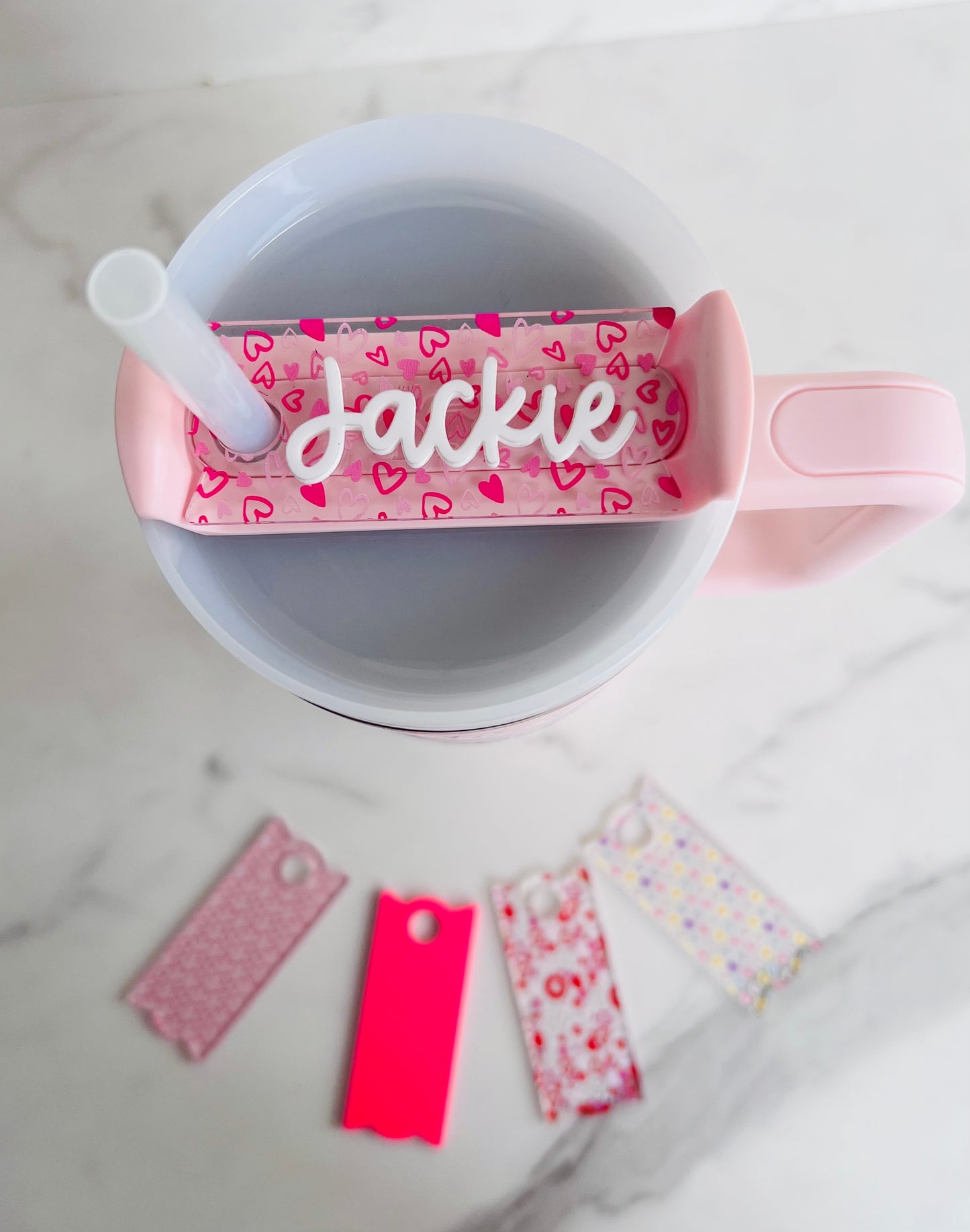 Pink Hearts Stanley Name Plate