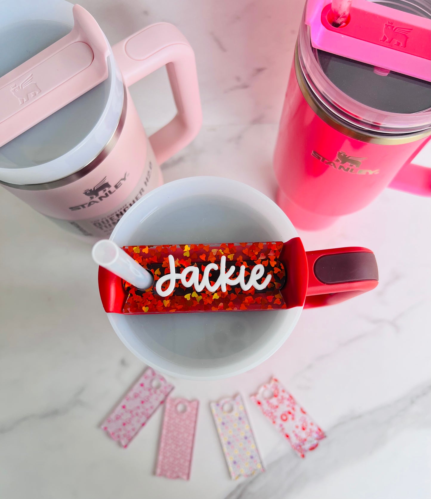 Shiny Red Hearts Stanley Name Plates