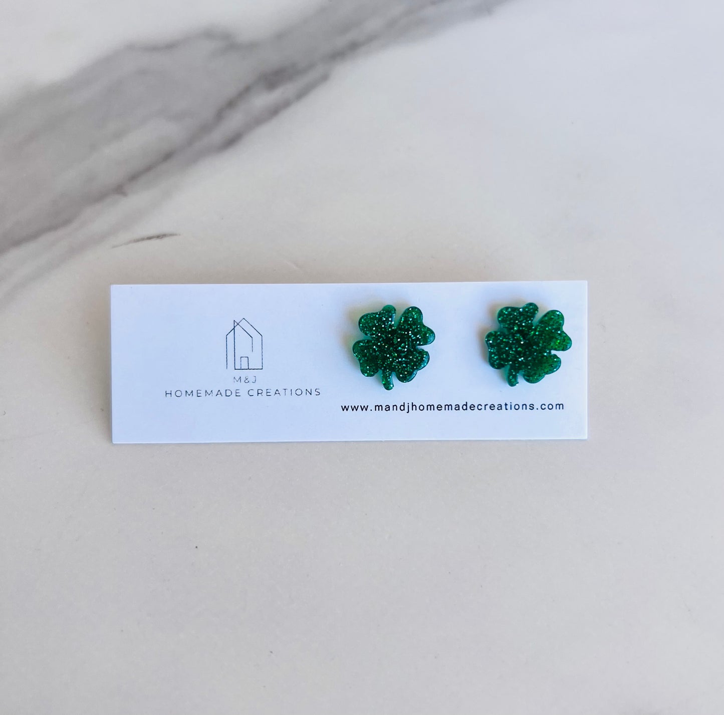 Green Glitter Clover Stud