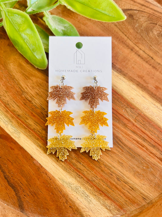 Glitter Leaf Trio Dangles
