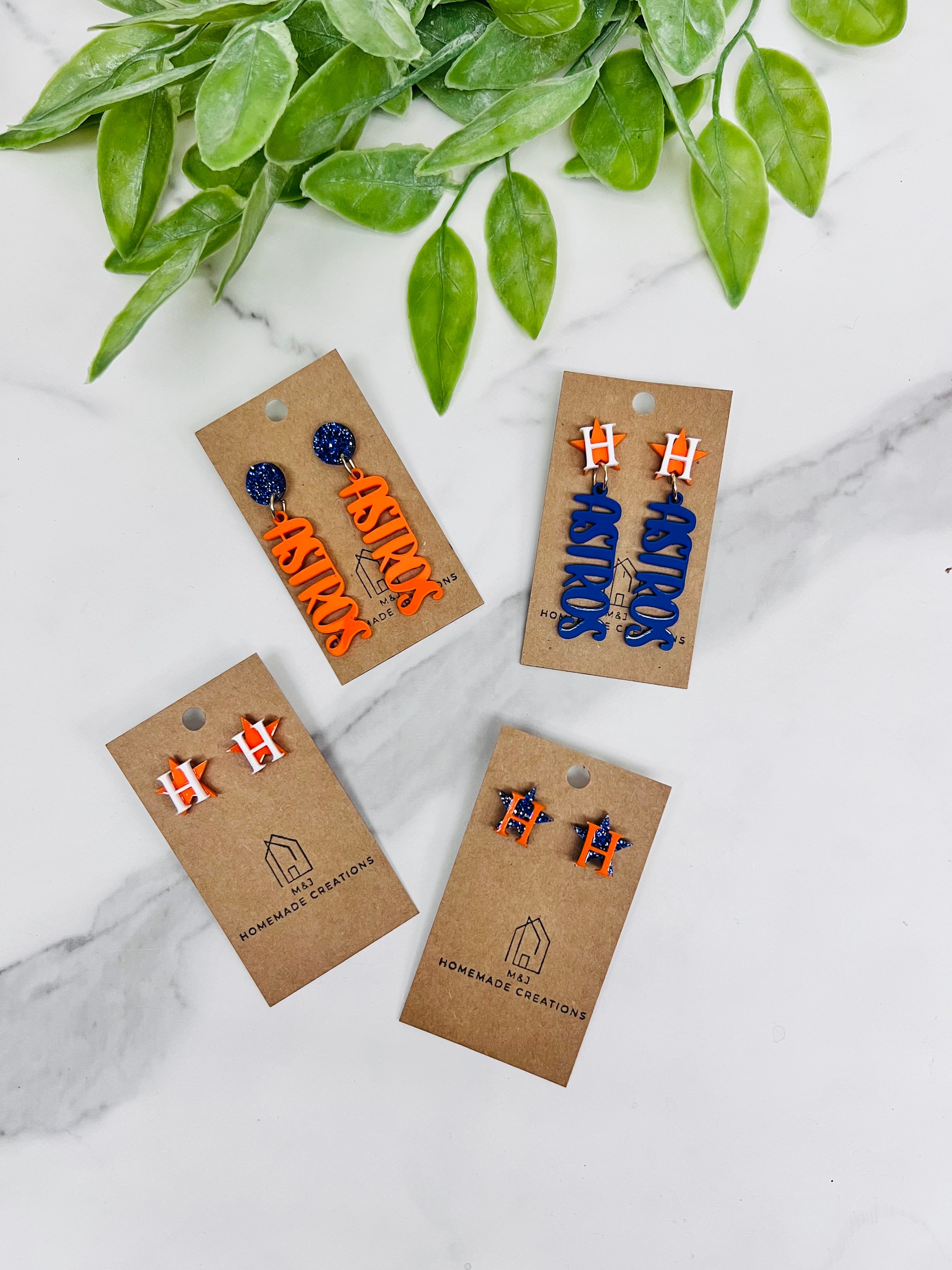 Astros Inspired Earrings/ Astros Earrings/ Houston Earrings, Houston Astros, Orange and Blue Earrings, Gift for Fans