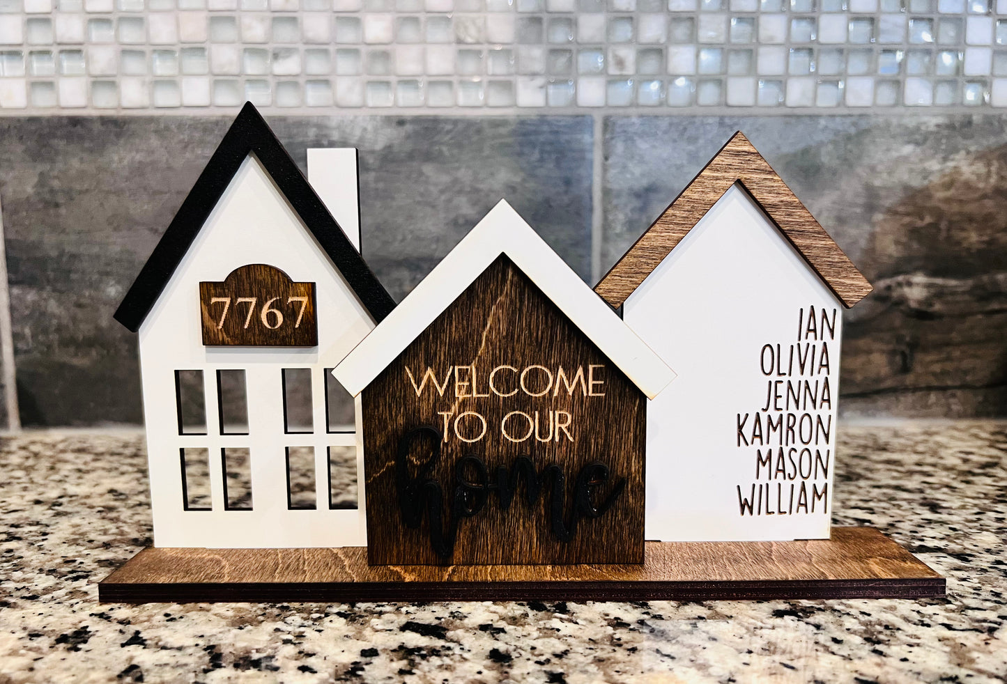 Personalized 3 House Centerpiece