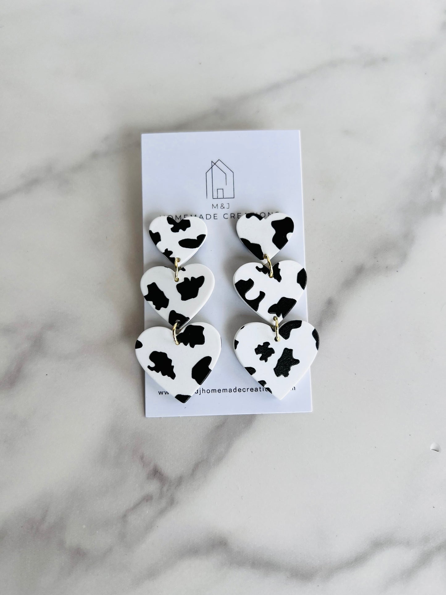 Cow Pattern Heart Dangles