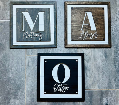 Personalized Monogram Initial and Last Name Shiplap Sign