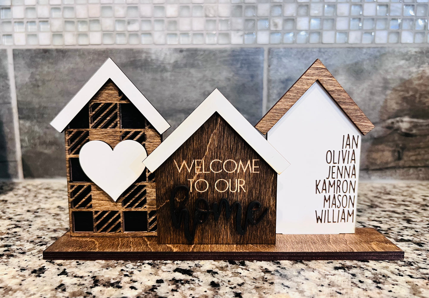 Personalized 3 House Centerpiece